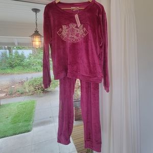 New Juicy Couture Bohemian Raspberry 2 Piece Velour Jogger Sleepwear Set Size XL